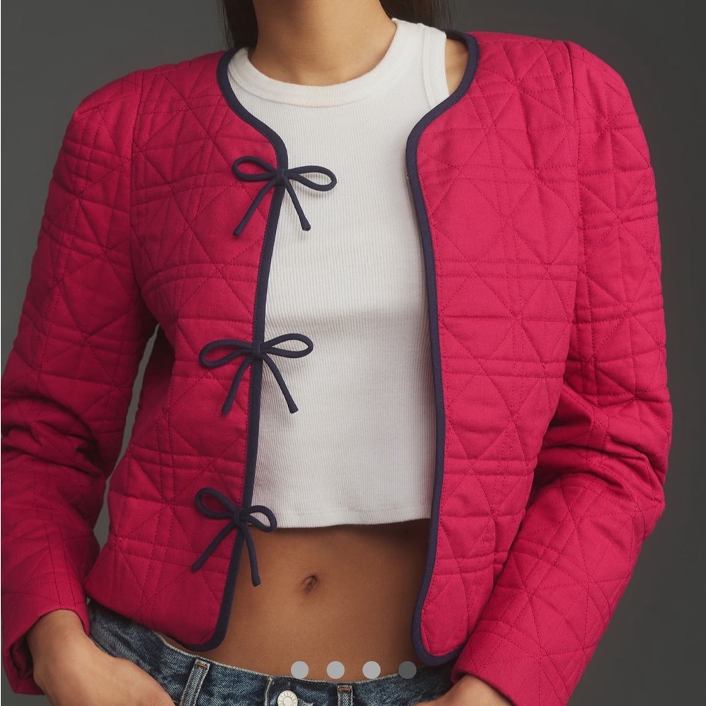 Dolan Bow-Front Quilted Linen Jacket Pink